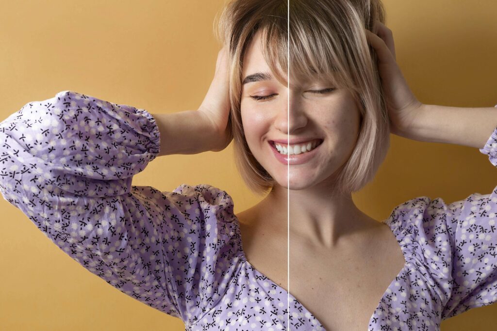 a happy woman after using a specific skin routine for hormonal imbalance skin problems