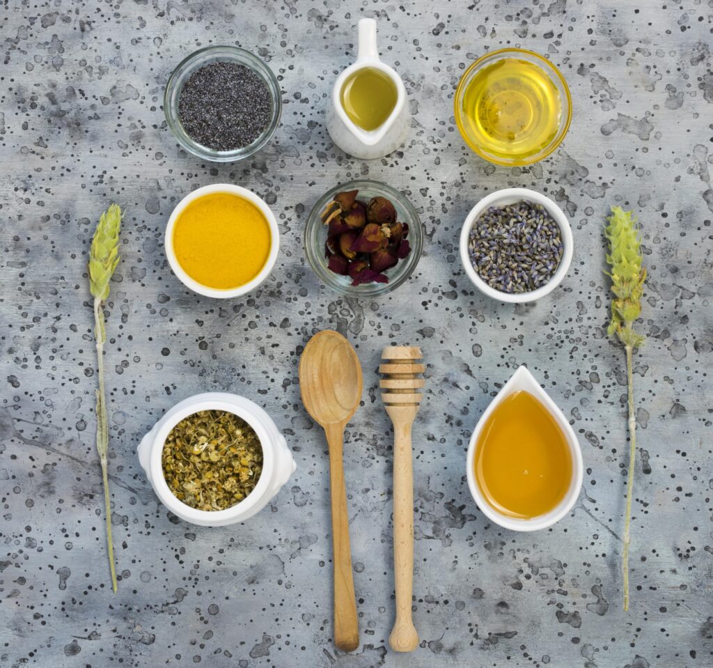 diverse herbs & healthy food options that can pair with Gut Healing Supplements